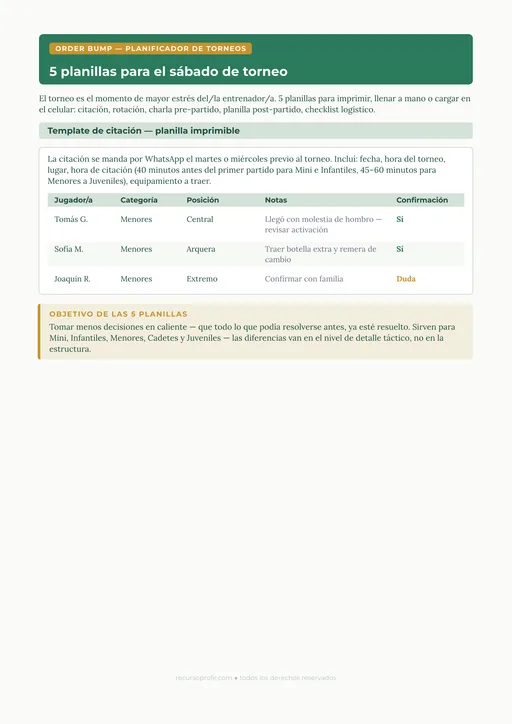 Order bump — Día de torneo